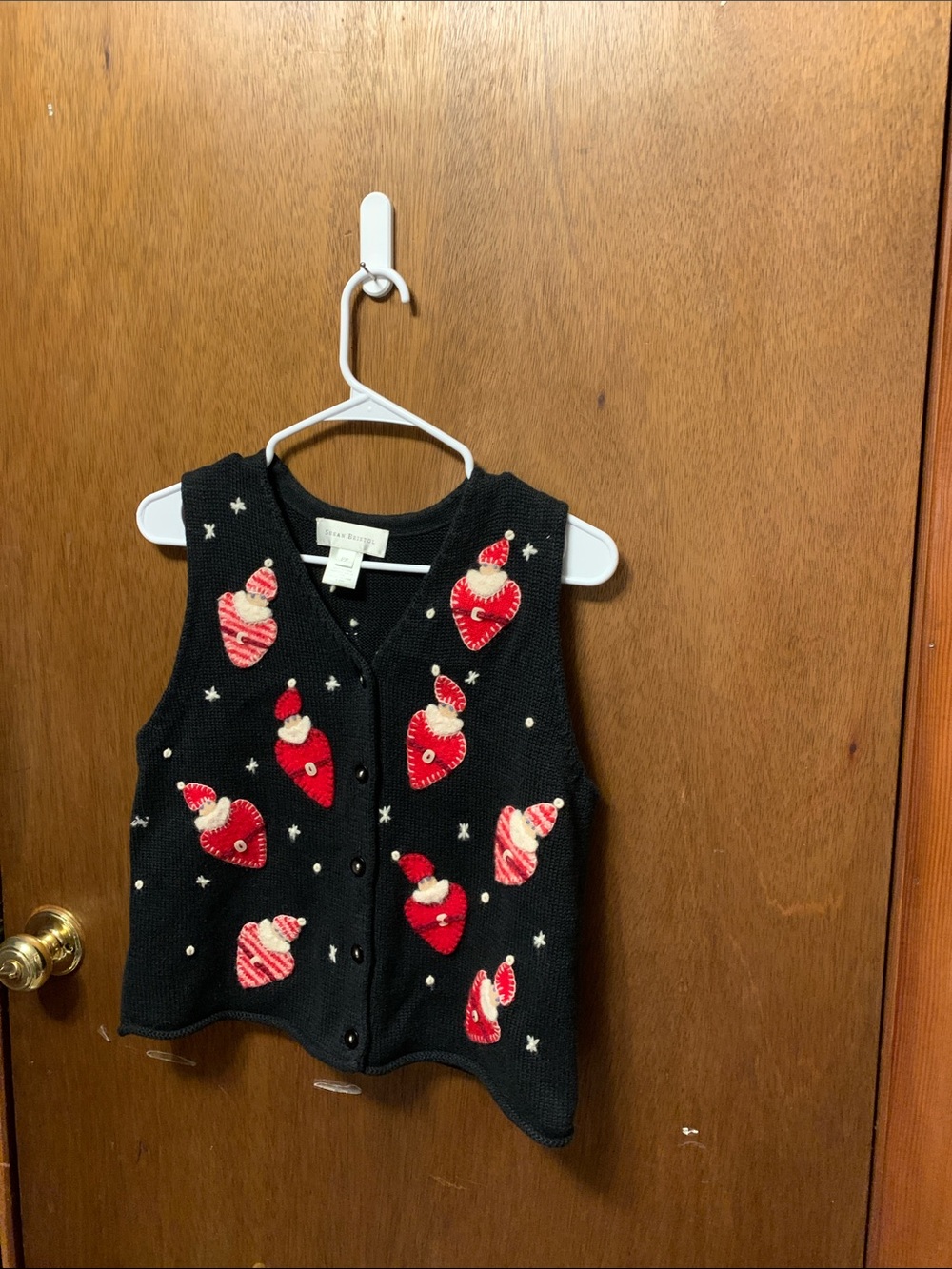 Susan Bristol vintage Christmas vest with Santa style ornament